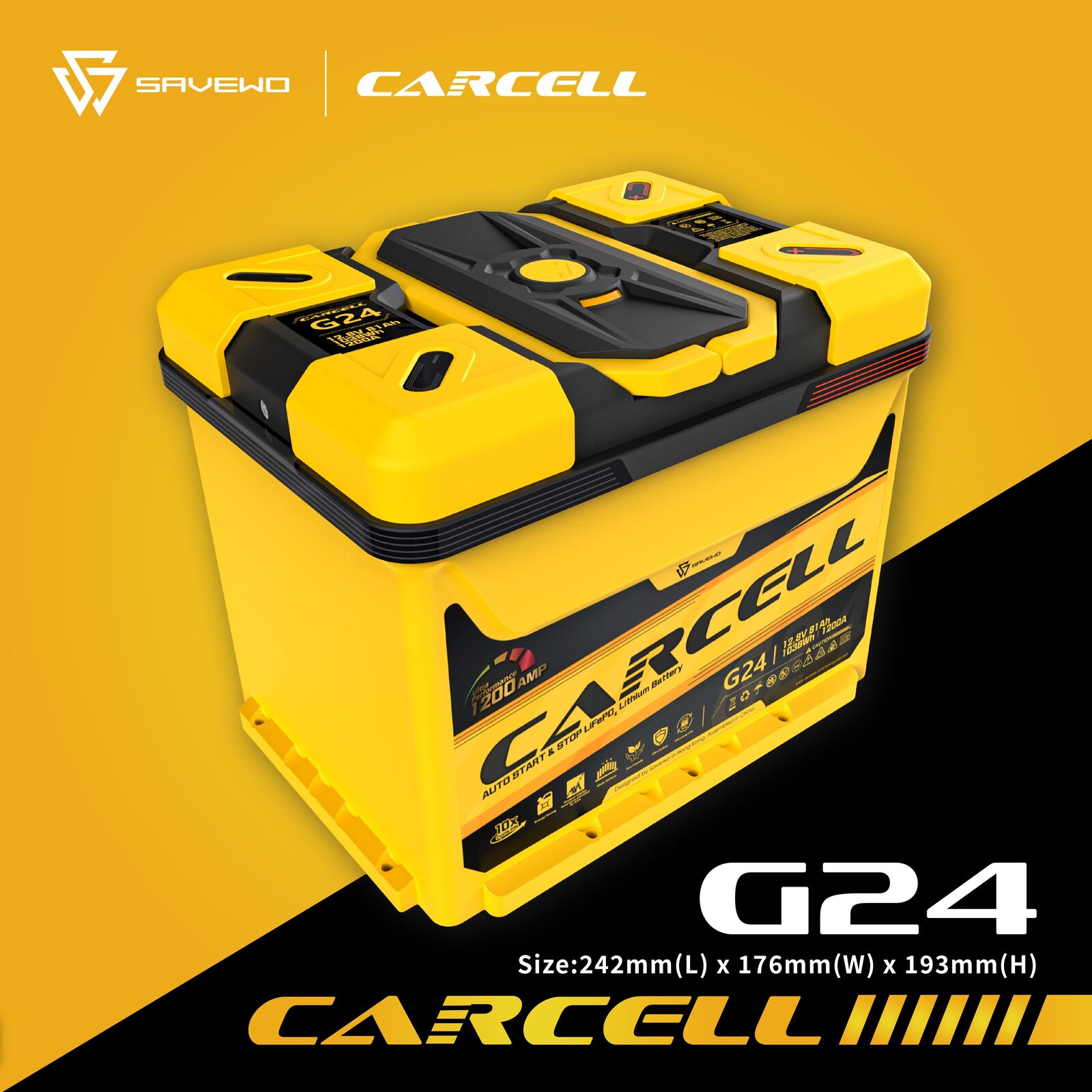 *原價$4980,預訂價$3699* SAVEWO CarCell G24 Start & Stop Battery(LiFePO₄)救世汽車啟停電池