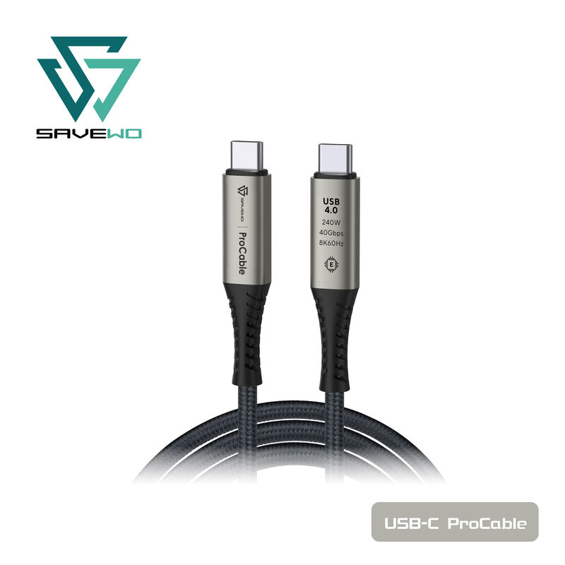 *1米* SAVEWO ProCable USB-C USB4 Thunderbolt 4 極速充電傳輸線  (鈦原色)